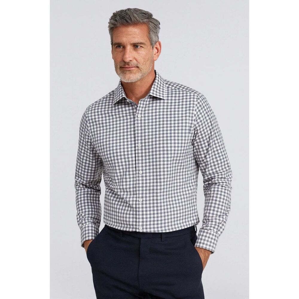 Fairlane Button Up Shirt Mens S Slim Gray Check button Cotton casual preppy